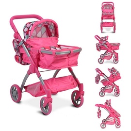 Moni Puppenwagen, Puppenbuggy Vicky 9620, Tasche, Schiebegriff höhenverstellbar in pink