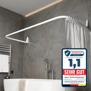 Erica Duschvorhangstange L-form & U-form - 4-in-1 Duschvorhangstange für Badewanne oder Dusche - Duschstange Ecke - Stahl mit Pulverbeschichtung - Ohne Deckenhalterung - Weiß