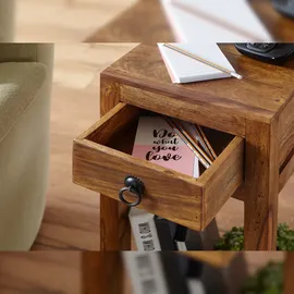 KADIMA DESIGN Beistelltisch Sheesham, 30x30x68cm, mit Ablage und Schublade - Handgefertigt