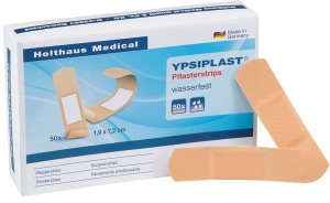 Holthaus Medical YPSIPLAST® Pflasterstrips, wasserfest, Praktischer Wundverband zum einfachen und schnellen Anbringen, 1 Packung = 50 Stück, Maße: 1,9 x 7,2 cm