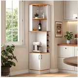 Flieks Eckschrank Hochschrank mit Weinglasregal, Gläserhalter, Ablagen und 2 Türen (40×40×182 cm, 1-St) Mehrzweckschrank Eckregal Küchenschrank Landhausstil Weiß weiß