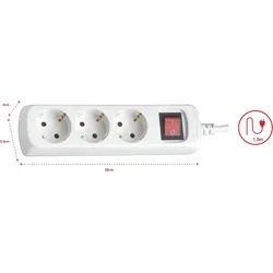 Silver Electronics 3-Steckdosen-Steckdosenleiste mit 3 Steckdosen mit Schalter, weiß, 3 Steckdosen, 1,5 Meter Kabel, kindersicher, geerdet, mit Überspannungsschutz