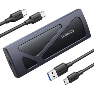UGREEN NVMe M.2 USB 3.2 SSD Gehäuse-Adapter mit Kühlkissen 10 Gbps für NVMe PCIe M-Key/M+B Key in 2230/2242/2260/2280 mit USB CC und AC Kabel Werkzeuglos(Schwarz)
