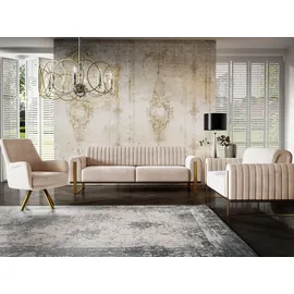 Fun Möbel Couch Stoff 3-Sitzer + 2-Sitzer + Sessel Beige