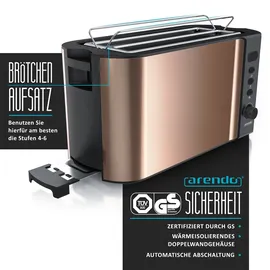 Arendo Toaster für 4 Scheiben, 1500W, Langschlitz, Brötchenaufsatz, Wärmeisoliert, Display, Kupfer