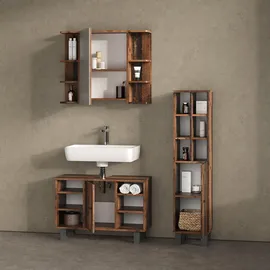 livinity® Midischrank, Wildeiche, Holzwerkstoff, 8 Fächer, Quadratisch, 30x130.6x30 cm, Badezimmer, Badezimmerschränke, Midischränke