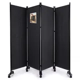 VOUNOT Vounot® Paravent Raumteiler 4 Teilig auf Rollen Freistehend 228 x 30 x 164 cm Anthrazit