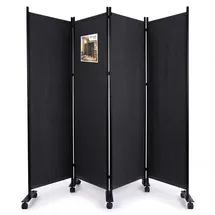 VOUNOT Vounot® Paravent Raumteiler 4 Teilig auf Rollen Freistehend 228 x 30 x 164 cm Anthrazit