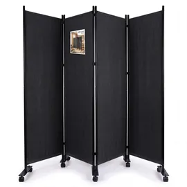 VOUNOT Vounot® Paravent Raumteiler 4 Teilig auf Rollen Freistehend 228 x 30 x 164 cm Anthrazit