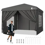 Sunula Pavillon 3x3 Wasserdicht Stabil Winterfest mit 4 Seitenwänden, Faltpavillon 3x3m mit Verdickten Röhren, Partyzelt Gartenpavillon Faltzelt, (Anthrazit, 3x3 Mit Seitenwänden)