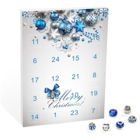 VALIOSA Tischkalender Schmuck Adventskalender Metall, mit Halskette, Armband + 22 individuelle Perlen-Anhänger aus Glas & Metall, Geschenkidee für Mädchen