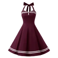 Timormode Damen Neckholder 1950er Vintage Retro Rockabilly Cocktailkleid Party Festlich Kleider 10387 Burgundy 3XL - 3XL