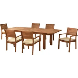 Garten-Essgruppe MERXX "»Batavia«", beige (natur, natur, natur), Auszugsplatte, stapelbar-ausziehbar, Massivholz, Sitzmöbel-Sets, moderne Landhausoptik in warmen Holznuancen