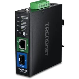 TRENDnet TI-UF11SFP gehärteter industrieller SFP-Gigabit-UPoE-Medienkonverter, IP30-Gehäuse, einschließlich DIN-Schienen- und Wandhalterungen, Betriebstemp. -40 bis 75 ° C (-40 bis 167 ° F)