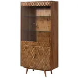 Massivmoebel24 Vitrine Akazie 90 x 42 x 190 cm Beige