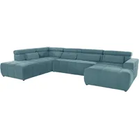 Wohnlandschaft DOMO COLLECTION "Brandon viele Bezugsarten, auch in Cord und Leder, incl. Nierenkissen", blau (türkis), B:359cm H:80cm T:228cm, Kunstleder SOFTLUX, Luxus-Microfaser in Antikleder-Optik (100% Polyester), Luxus-Microfaser (100% Polyester), Sofas, mit Sitztiefenverstellung, Luxus-Microfaser in Lederoptik, braun