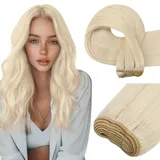 Easyouth Blond Tressen Extensions Echthaar Weft Tressen Echthaar Farbe Platinblond Tressen Extensions Echthaar Zum einnähen 35 cm 70g #60