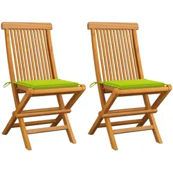 vidaXL 2x Teak Massiv Gartenstuhl mit Hellgrünen Kissen Gartenstühle Klappstuhl Klappstühle Holzstuhl Gartenmöbel Stuhl Stühle Terrasse Balkon