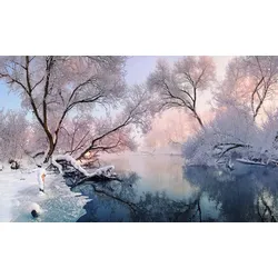 Fototapete PAPERMOON "Fluss in Schneelandschaft", bunt, B:4,50m L:2,80m, Vlies, Tapeten