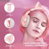 AJIJAR Rosa Gaming-Headset mit Mikrofon, Mädchen Frauen Katzenohren Kopfhörer 3,5mm Kompatibel mit PC PS4 PS5 Xbox One (ohne Adapter) Smartphone, mit Surround-Sound, RGB, Geräuschunterdrückung, rose