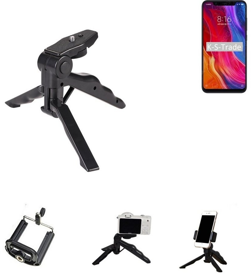K-S-Trade für Xiaomi Mi 8 Explorer Edition Smartphone-Halterung, (Stativ Tisch-Ständer Dreibein Handy-Stativ Ständer Mini-Stativ) schwarz
