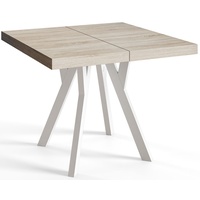 Quadratischer Esszimmertisch RICO, ausziehbarer Tisch, Größe: 90-190X90X77 cm, Wohnzimmertisch Farbe: SONOMA, mit Holzbeinen in Farbe Weiß