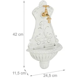 Relaxdays Wandbrunnen mit Verzierung Weiß, Gold