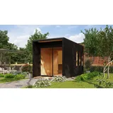 Karibu Saunahaus Außensauna Gartensauna Miramar schwarz lackiert Ofen 9 kWexterne Strg easy 73mm gedämmte Elemente 425x217x242 cm