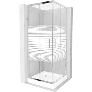 Mexen Rio quadratische Duschkabine 80 x 80 cm, Gestreift, Chrom + Duschwanne Rio, Weiß - 860-080-080-01-20-4510