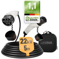 ABSINA Typ 2 Ladekabel Elektroauto 5 Meter zum Laden für Hybrid & E Auto an Ladesäule IEC62196-2 Ladekabel 3 phasig mit 11 kW