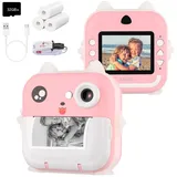 Kinderkamera Sofortbildkamera, Kamera für Kinder digitalkamera Kinder instant Camera 1080P 2,4 Zoll Bildschirm, Kamera Kinder sofortdruck mit Druckpapier & 32G TF Karte, Präsent für Kinder (Rosa)