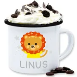 Emaille Tasse Blechtasse - Löwen - Löwe Name - 300 ml - Weiß Schwarz - tassen für kinder tier löwenmotiv namens geschenke teetasse personalisierte kindergarten tiere kita becher lion jungen