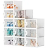 Schuhboxen Stapelbar Transparent, 12er Set Schuhkarton mit Deckel, Schuhaufbewahrung Schuh Organizer für Schuhe bis Größe 46