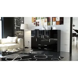 Vladon Highboard 166,5 x 106,5 x 35 cm Anthrazit matt / Schwarz Hochglanz