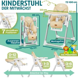 Kidiz 3in1 Hochstuhl Beige inkl. Spielbügel