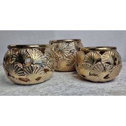 formano Windlicht Formano Vintage Windlicht Teelichthalter Ginkgo Gold und Silber (1 Stück), aus traditioneller Handarbeit goldfarben Ø 13 cmToker Collection