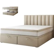 Trada Bond Boxspringbett 160 x 200 mit Bettkasten mit Matratze Hellbeige - TRADA