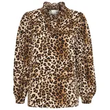 ICHI IXNAINA LS Damen Bluse Blusenshirt Langarmbluse mit V-Ausschnitt Rüsschen Puffärmel Regular fit, Größe:36, Farbe:Natural Leo Print (202039) - 36