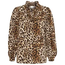 ICHI IXNAINA LS Damen Bluse Blusenshirt Langarmbluse mit V-Ausschnitt Rüsschen Puffärmel Regular fit, Größe:36, Farbe:Natural Leo Print (202039) - 36