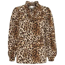 ICHI IXNAINA LS Damen Bluse Blusenshirt Langarmbluse mit V-Ausschnitt Rüsschen Puffärmel Regular fit, Größe:36, Farbe:Natural Leo Print (202039) - 36