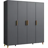 Drehtürenschrank RAUCH "Kleiderschrank Schrank Garderobe Wäscheschrank SHINJO", grau (graumetallic), B:187cm H:203cm T:53cm, Holzwerkstoff, Schränke, Griffe und Füße aus Massivholz, viel Stauraum MADE IN GERMANY