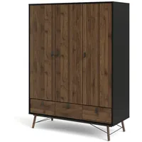 VCM ebuy24 Kleiderschrank 3 Türen, 3 Schubladen mattschwarz, Walnuss