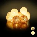 Relaxdays Relaxdays, LED Lichterkette mit 10 Baumwollkugeln, batteriebetrieben, Stimmungslichter, Kugeln Ø, Weiß