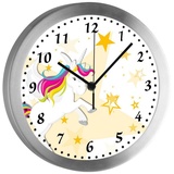 CreaDesign Funkwanduhr Funkuhr, Kinder Wanduhr, Kinderuhr, Kinderzimmer Pegasus Sterne gelb (geräuscharmes Uhrwerk) gelb