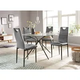 INOSIGN Essgruppe »Silvi-Mandy«, (Set, 5 tlg., Set 110 cm), Glastisch 110x110 cm mit 4 Stühlen (Veloursstoff), Gestell aus Metall, grau