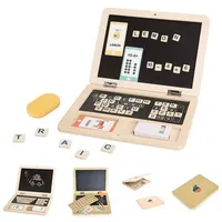 Tooky Toy Kinderspielzeug Holz-Laptop TH819, Magnet-Buchstaben, bunte Kreide beige