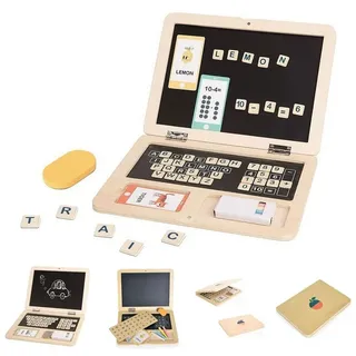 Tooky Toy Kinderspielzeug Holz-Laptop TH819, Magnet-Buchstaben, bunte Kreide beige