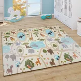 Paco Home Spielmatte Krabbelmatte Faltbar Wendbar Abwischbar Tier Motiv Weltkarte Grau Beige 180x200 Cm