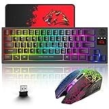 2.4GHz Tastatur Maus Set Kabellos Beleuchtet RGB LED 64 Tasten 60% Wireless Gaming Tastaturen 4000mAh Kabellose Gaming Maus mit 2400 DPI Kabellose und Mauspad kompatibel ps4/ps5/xbox/pc - Schwarz