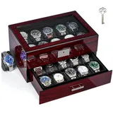 LuxusKollektion Manschettenknöpfe und Krawattennadel Set Uhrenbox 20 Slots Uhrenaufbewahrung abschließbar Luxusdesign